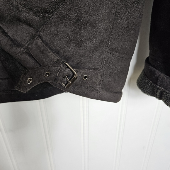 ZARA Black Faux Suede Aviator Jacket Shearling Lined Zip Coat Mens L - Picture 10 of 14